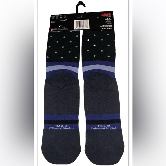 Jaws Crew Socks 1 Pair Men’s 6-13 Blue Gray Red Spielberg Film Shark Horror NEW! - Picture 3 of 6